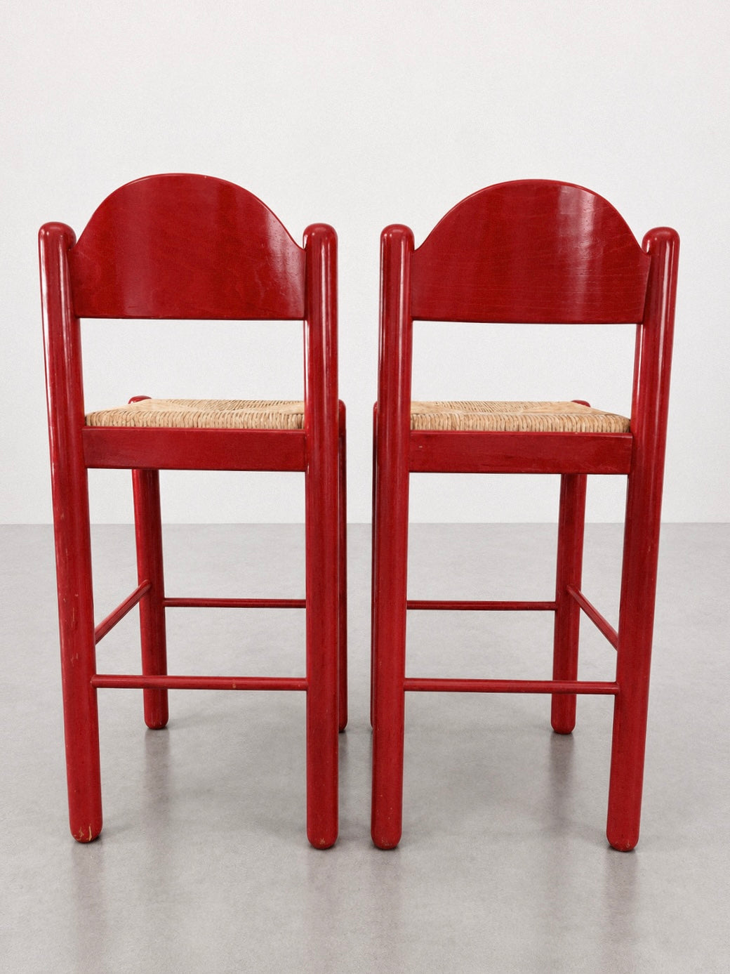 Set of 2 1970s MCM Hank Lowenstein Padova Bar Stools with Rush Seating