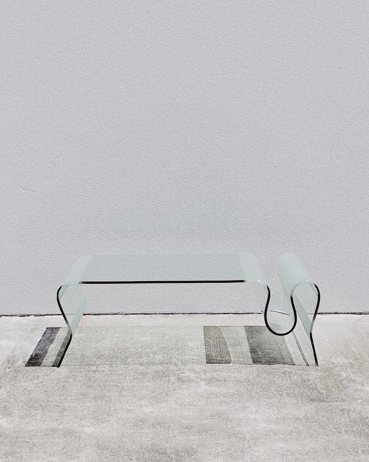 1980s Undulating Glass Coffee Table w/ Frosted Accents