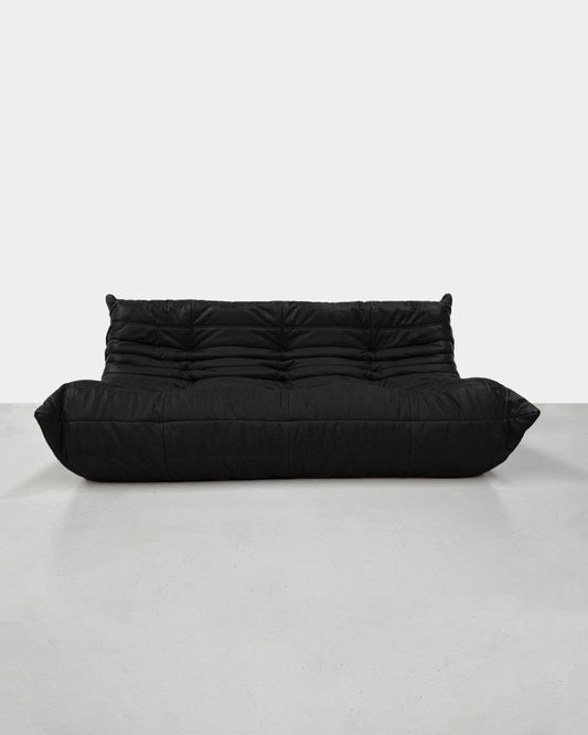 Togo Sofa in Black Leather by Michel Ducaroy for Ligne Roset