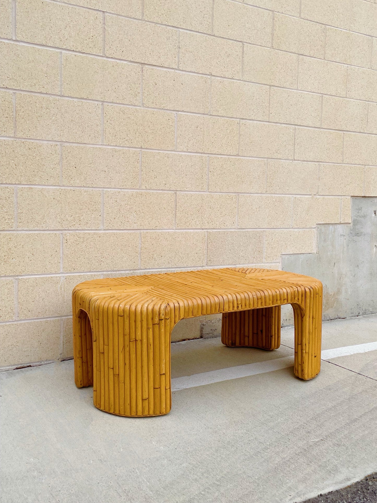 1970s Vintage Split Bamboo Coffee Table with Waterfall Edge