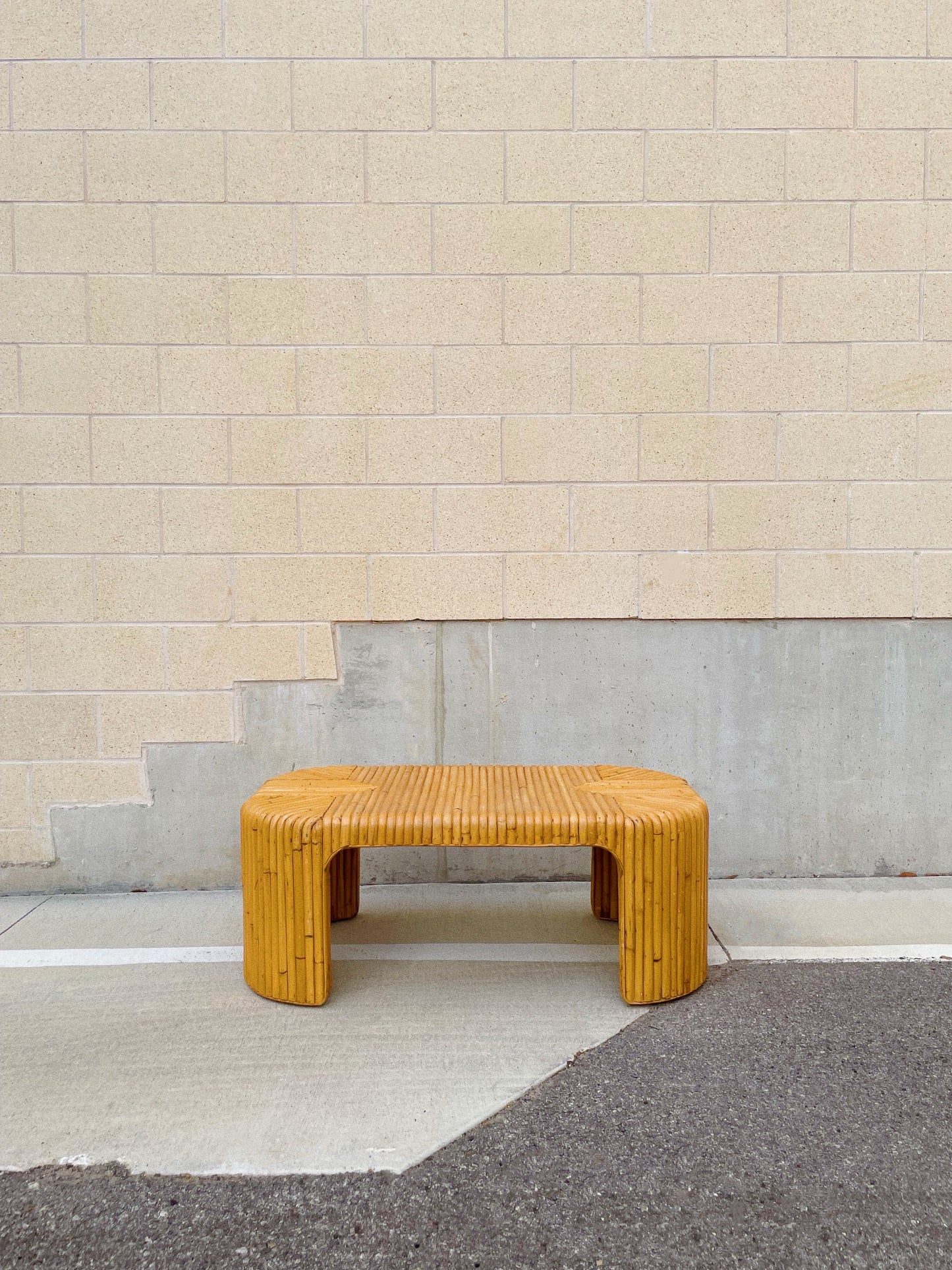 1970s Vintage Split Bamboo Coffee Table with Waterfall Edge