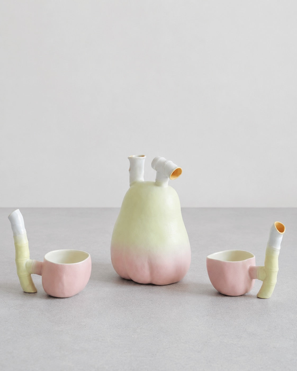 1981 Lynne Turner Slip-Cast Porcelain Flask with Cups, Signed & Dated