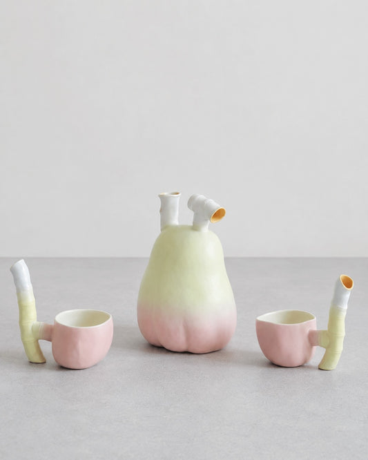 1981 Lynne Turner Slip-Cast Porcelain Flask with Cups, Signed & Dated