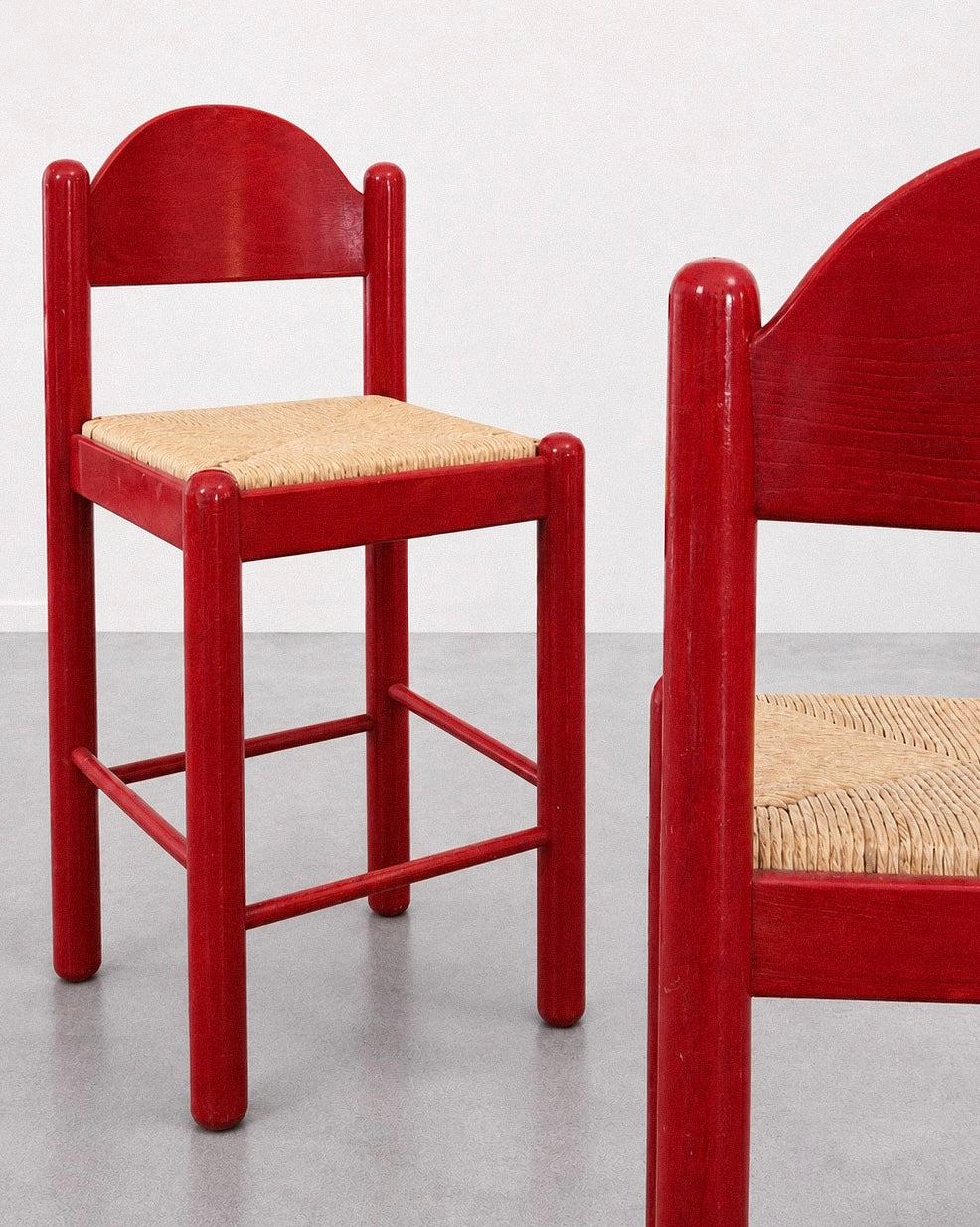 Set of 2 1970s MCM Hank Lowenstein Padova Bar Stools with Rush Seating