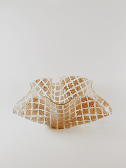 Vintage Wavy Textured Checker Glass Bowl