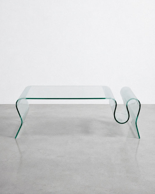 1980s Undulating Glass Coffee Table w/ Frosted Accents
