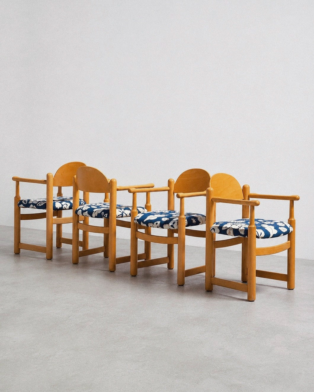 Set of 4 1970s Upholstered Hank Lowenstein Padova Arm Chairs