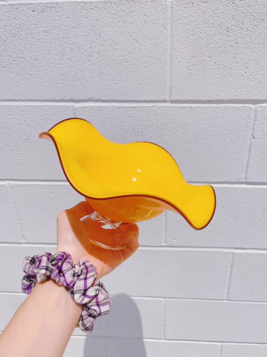 Vintage MCM Sunny Yellow Wavy Rim Fruit Bowl or Catchall