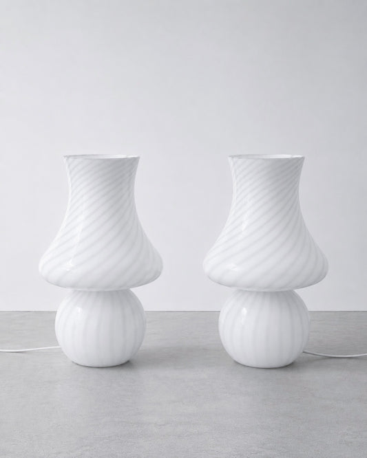 XL 1960s Milky White Swirled Murano Glass Lamp by Vetro Artistico