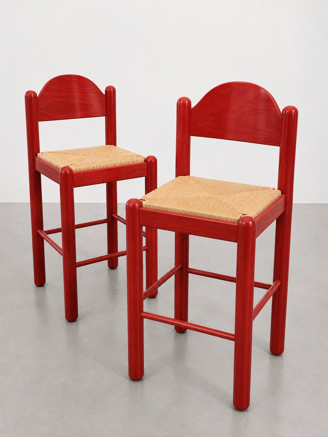 Set of 2 1970s MCM Hank Lowenstein Padova Bar Stools with Rush Seating