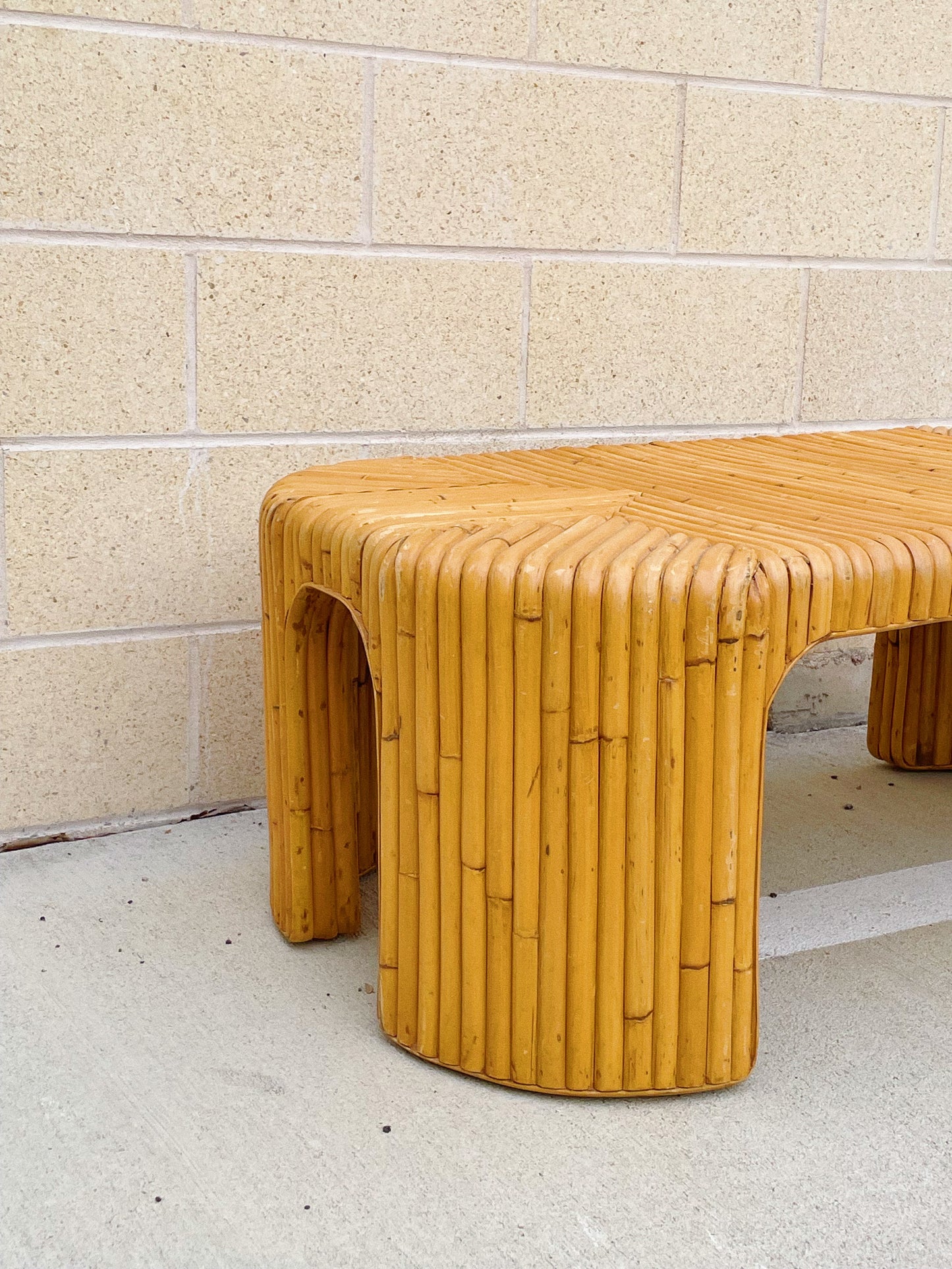 1970s Vintage Split Bamboo Coffee Table with Waterfall Edge