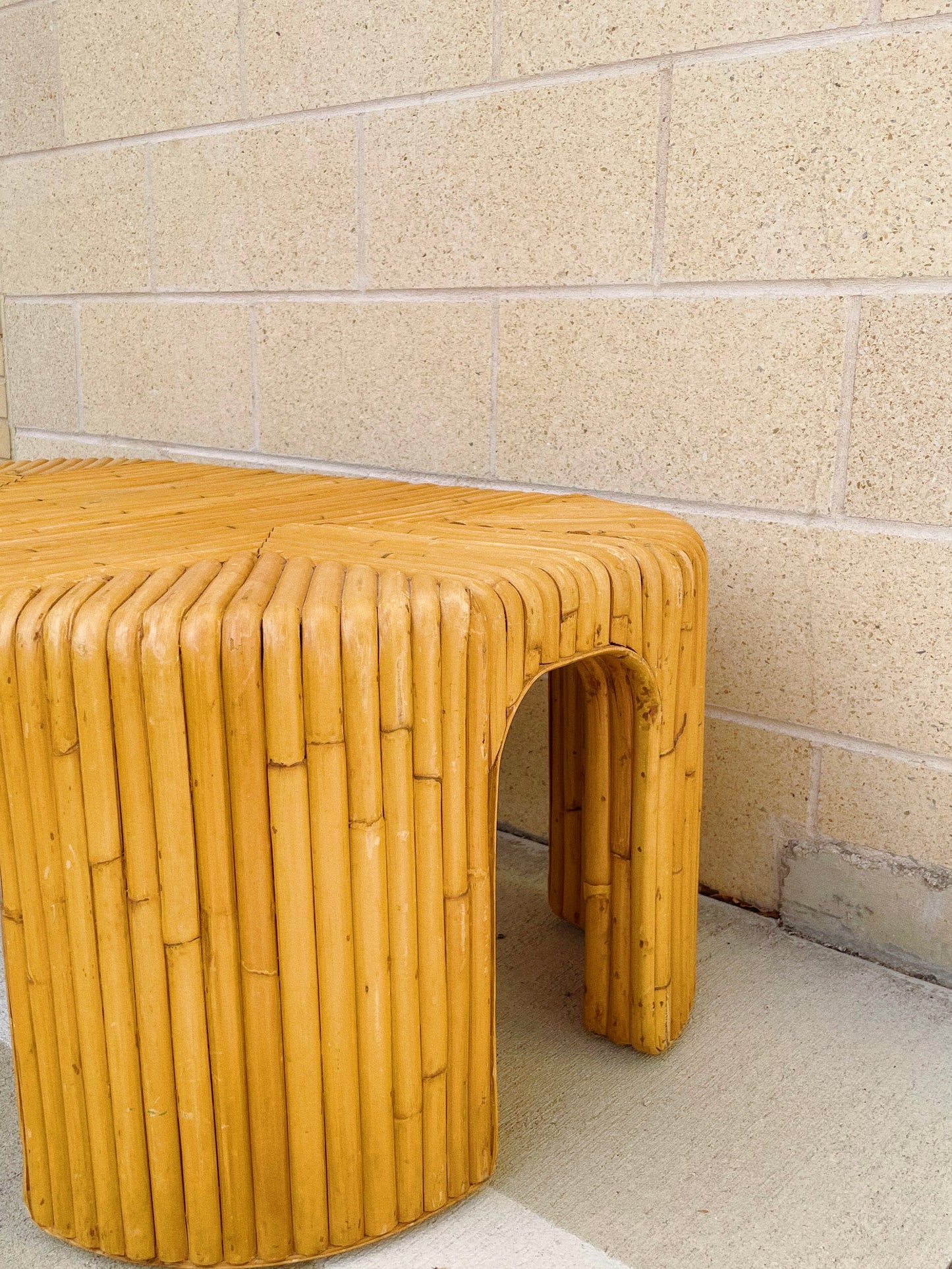 1970s Vintage Split Bamboo Coffee Table with Waterfall Edge