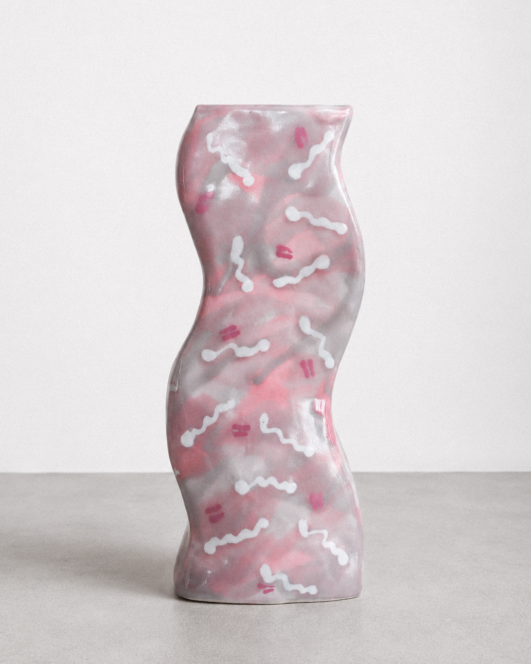 1980s Wavy Ceramic Vase by Ingrid, Signed