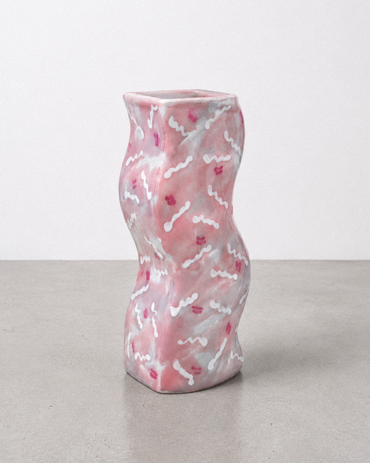 1980s Wavy Ceramic Vase by Ingrid, Signed