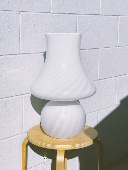 XL 1960s Milky White Swirled Murano Glass Lamp by Vetro Artistico