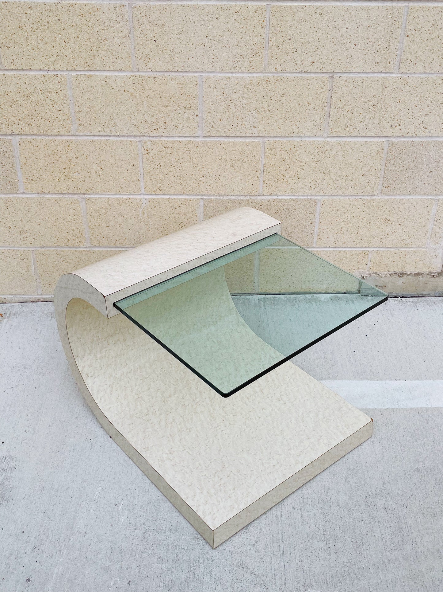 1980s Marble Laminate & Glass Cantilever Side Table