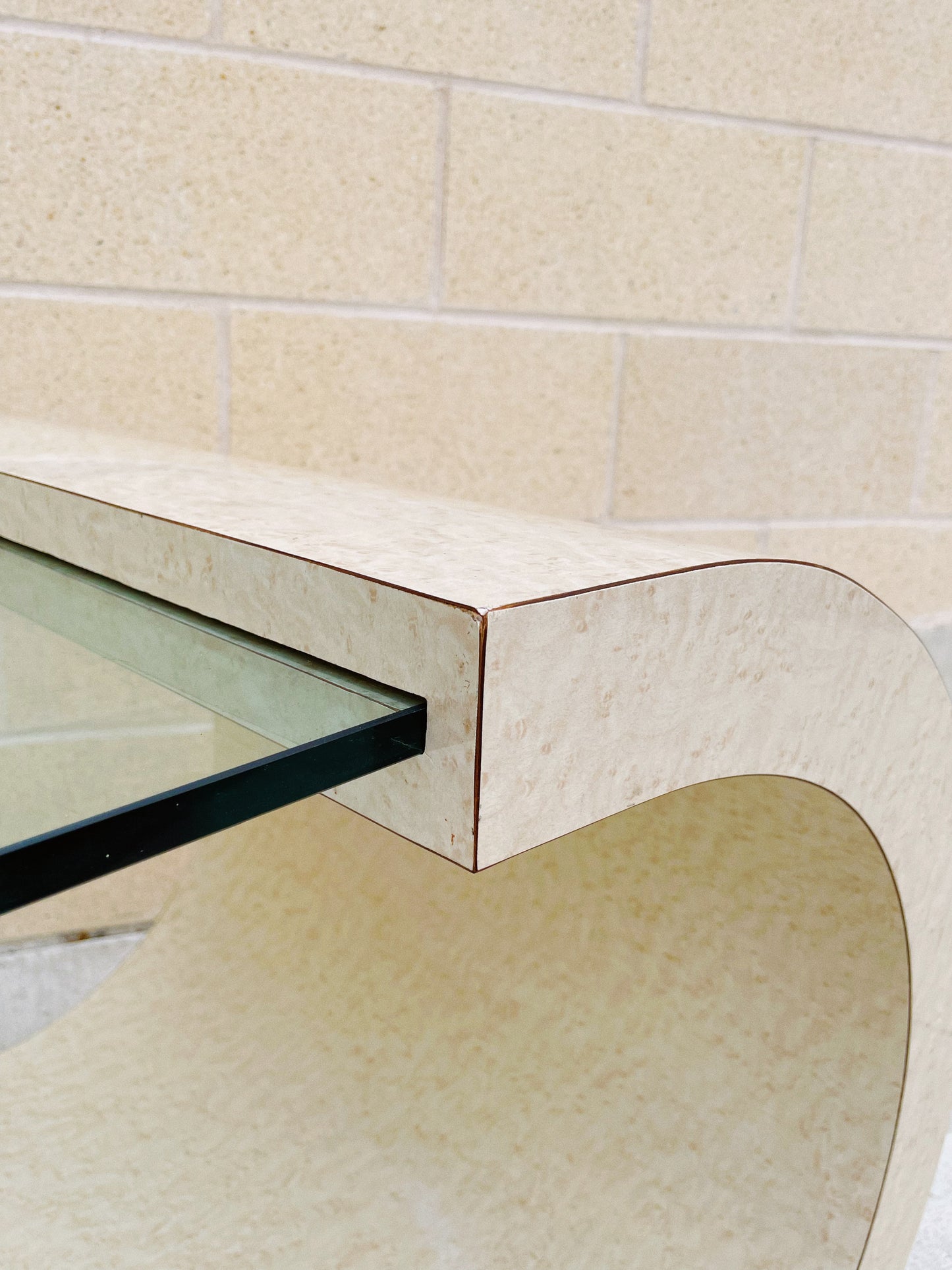 1980s Marble Laminate & Glass Cantilever Side Table