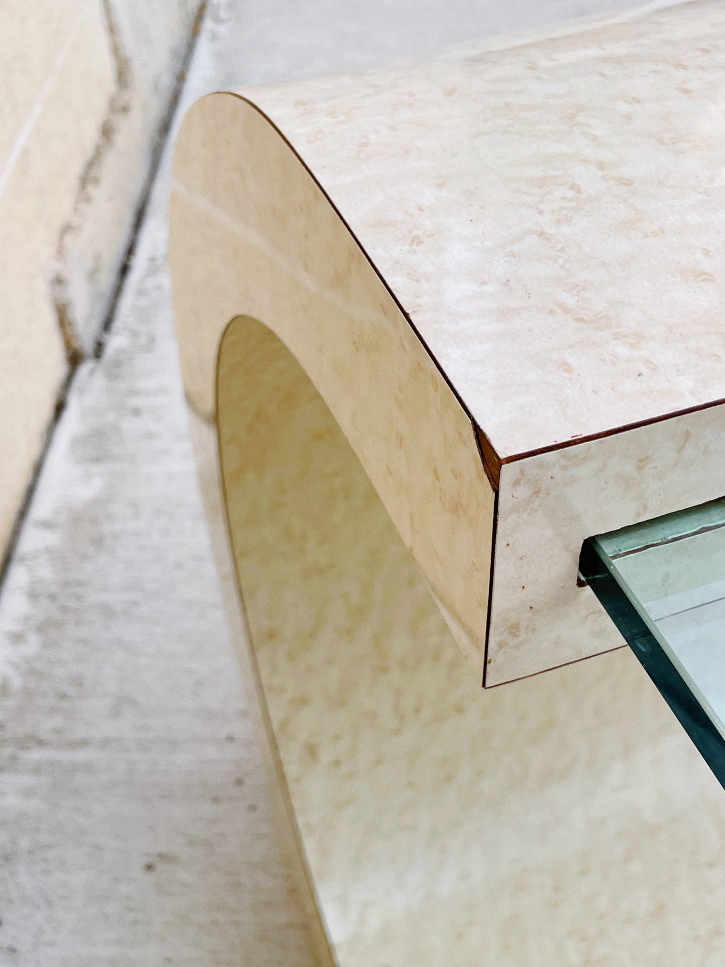 1980s Marble Laminate & Glass Cantilever Side Table