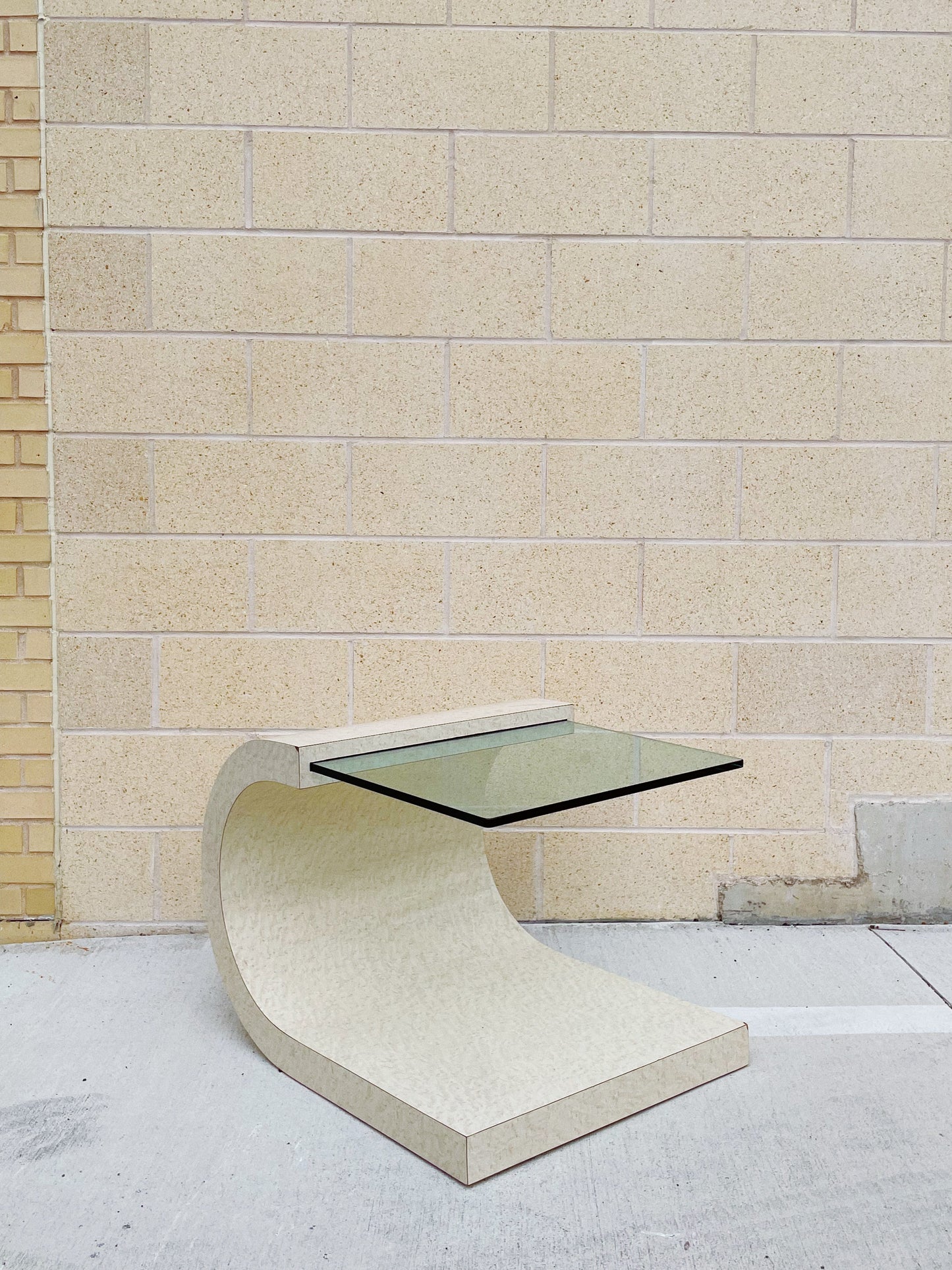 1980s Marble Laminate & Glass Cantilever Side Table