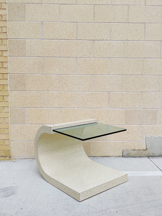 1980s Marble Laminate & Glass Cantilever Side Table