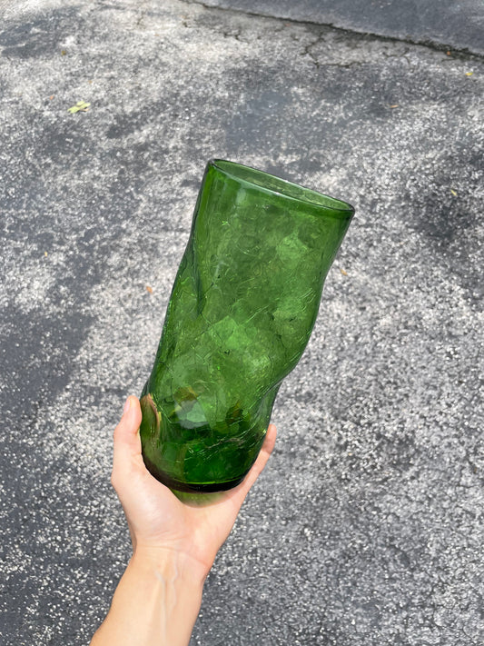 1960s Blenko Dimple Crackle Vase in Green