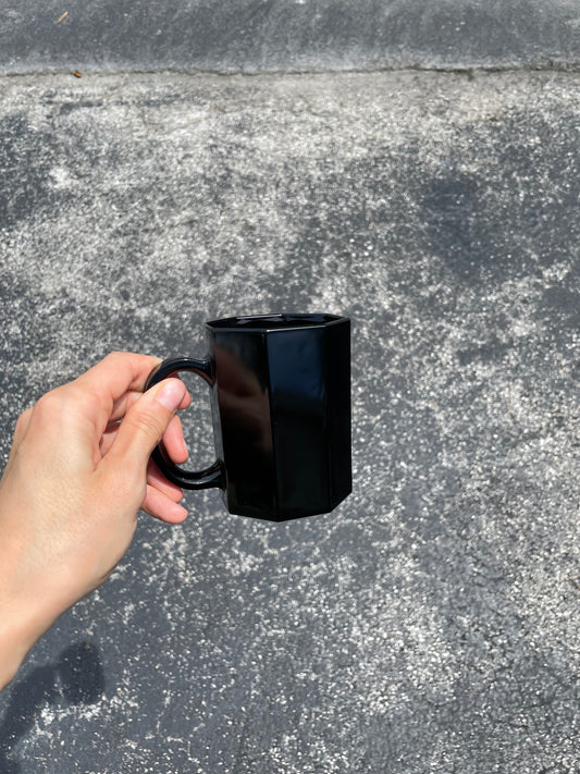 Set of 4 1980s Arcoroc Octagonal French Mug in Glossy Black