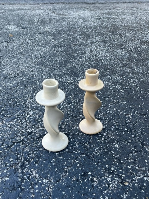 Set of 2 Tonal Marble Candle Stick Holders