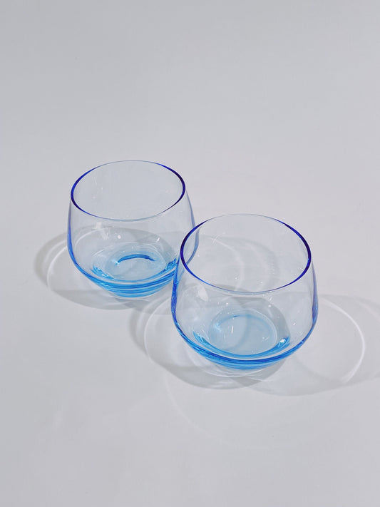 Set of 2 1990s Electric Blue Tasting Glass Drinkware