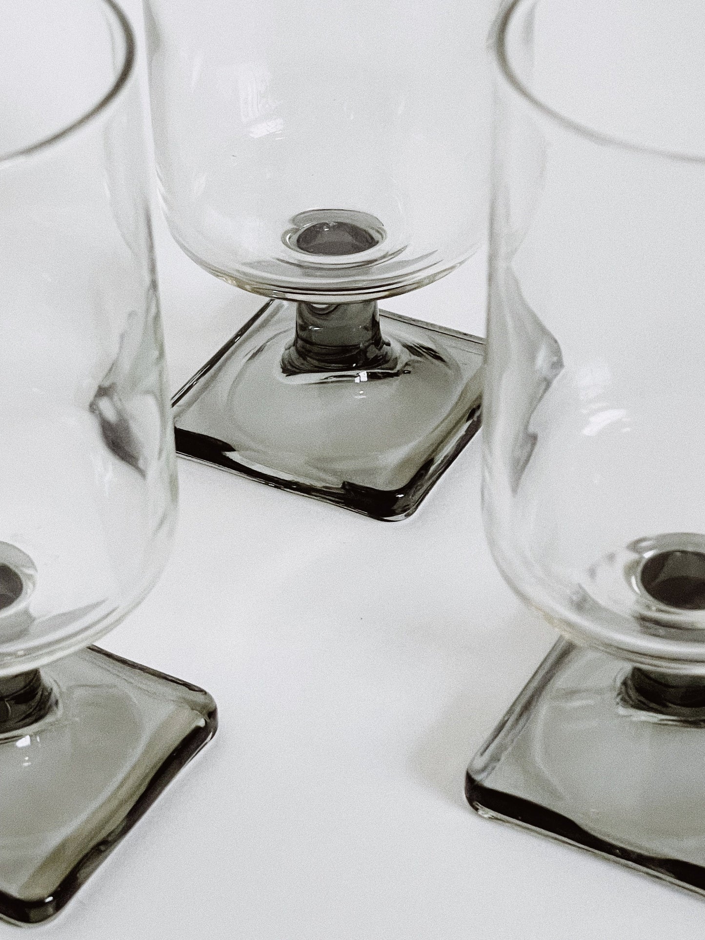 Set of 3 1970s Rosenthal Linear Sherry Glass w/ Smokey Grey Square Base