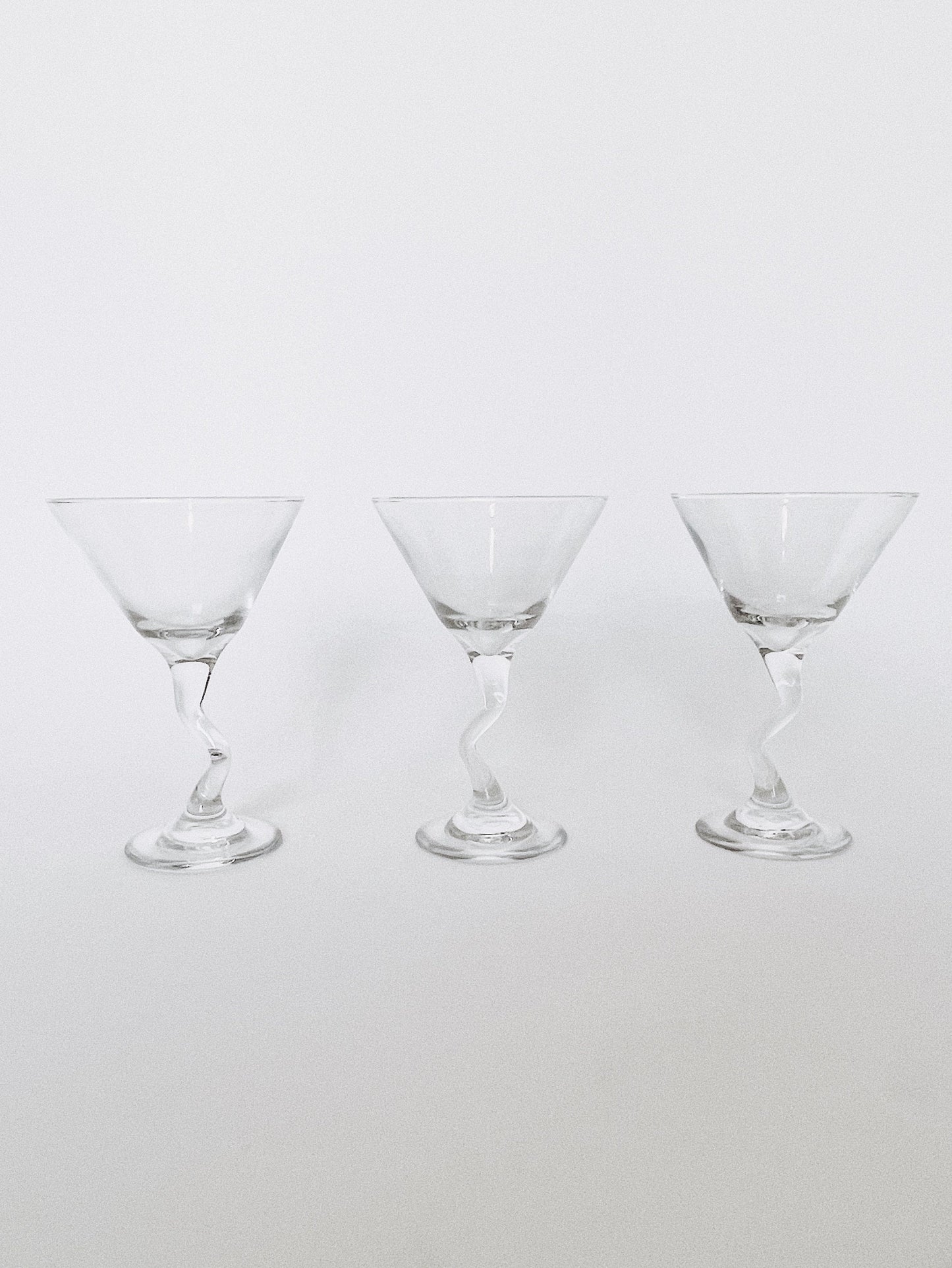 Set of 3 1980s Libbey Tawney Z Stem Martini Glasses