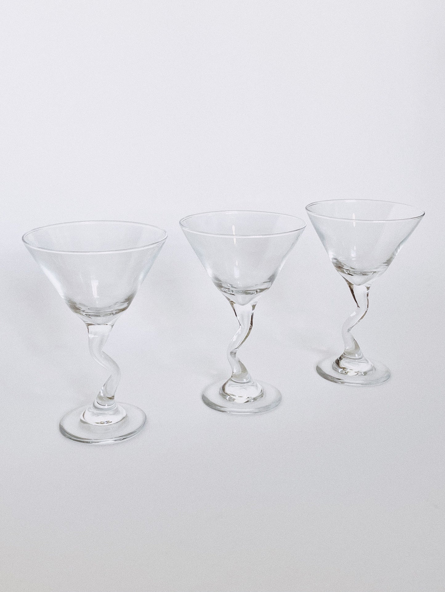 Set of 3 1980s Libbey Tawney Z Stem Martini Glasses